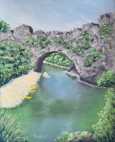 Disegno intitolato "Paysage de Dordogne" da Laurent Lambert, Opera d'arte originale, Pastello