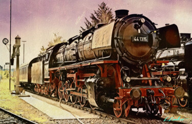 Artes digitais intitulada "Locomotive à vapeur" por Laurent Lambert, Obras de arte originais, Pintura digital