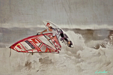 Arte digital titulada "Windsurf on the wave" por Laurent Lambert, Obra de arte original, Pintura Digital