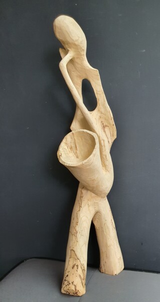 Sculpture titled "Saxophoniste" by Laurent Malouvet, Original Artwork, Wood