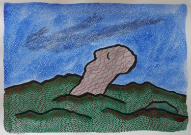 Malerei mit dem Titel "âme(s) et menhir" von Laurent Mangepapier, Original-Kunstwerk, Aquarell
