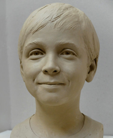 Sculpture intitulée "Portrait enfant dét…" par Laurent Mc, Œuvre d'art originale, Argile