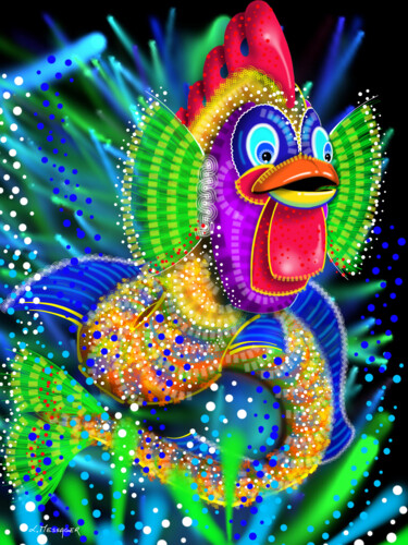 Digital Arts με τίτλο "Chickenfish" από Laurent Messager, Αυθεντικά έργα τέχνης, Ψηφιακή ζωγραφική