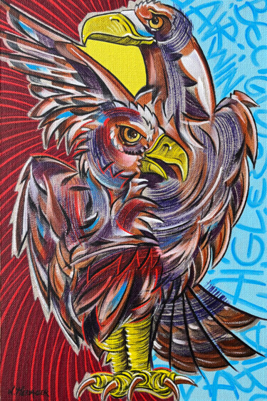 Peinture intitulée "Eagles" par Laurent Messager, Œuvre d'art originale, Huile Monté sur Autre panneau rigide