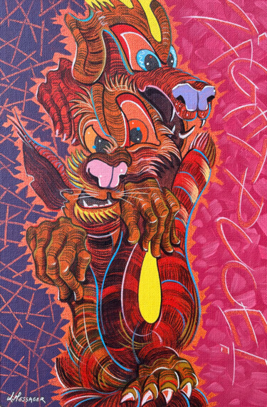 Pintura titulada "Zig et Puce" por Laurent Messager, Obra de arte original, Oleo Montado en Otro panel rígido