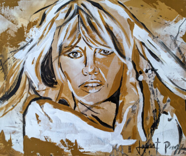 Ζωγραφική με τίτλο "Brigitte Bardot" από Laurent Perazza, Αυθεντικά έργα τέχνης, Ακρυλικό Τοποθετήθηκε στο Ξύλινο φορείο σκε…
