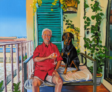 Painting titled "Robert et Narnja" by Laurent Perazza, Original Artwork, Oil Mounted on Wood Stretcher frame