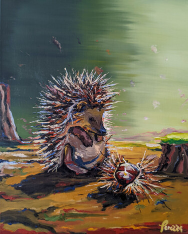 Картина под названием "Une châtaigne qui i…" - Laurent Perazza, Подлинное произведение искусства, Масло Установлен на Деревя…