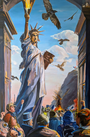 Painting titled "La liberté guidant…" by Laurent Perazza, Original Artwork, Oil Mounted on Wood Stretcher frame
