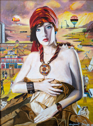 Painting titled "La bohémienne/ Gipsy" by Laurent Perazza, Original Artwork, Acrylic Mounted on Wood Stretcher frame