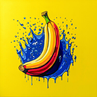 Painting titled "Splash Banana" by Laurent Perazza, Original Artwork, Acrylic Mounted on Wood Stretcher frame