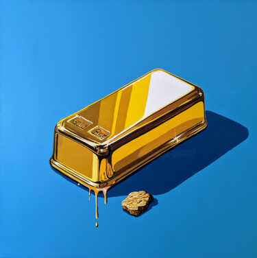 Painting titled "Gold Bar" by Laurent Perazza, Original Artwork, Acrylic Mounted on Wood Stretcher frame