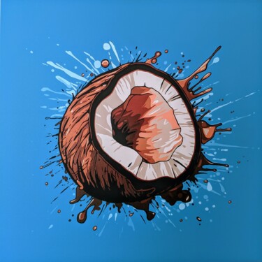 Malerei mit dem Titel "Splash Coconut" von Laurent Perazza, Original-Kunstwerk, Acryl