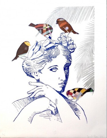 Incisioni, stampe intitolato "Les oiseaux de Kand…" da Laurent Perbos, Opera d'arte originale, Xilografia