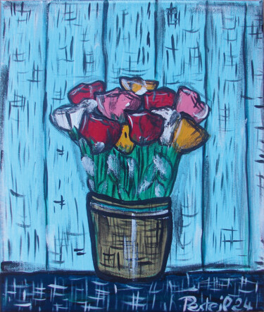 Painting titled "Roses" by Laurent Pesteil, Original Artwork, Acrylic