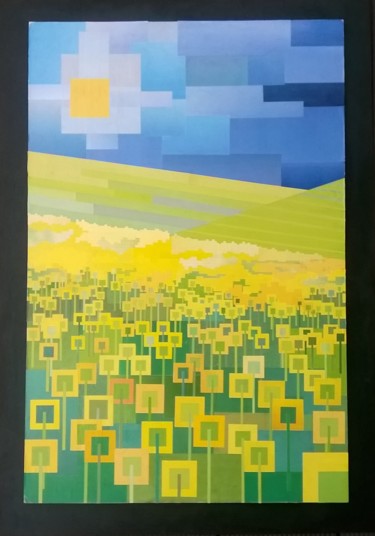 Collages titled "Tournesols" by Laurent Poloni, Original Artwork, Collages Mounted on Wood Panel