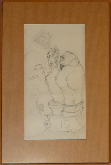 Drawing titled "15 dessin" by Laurent Pradat, Original Artwork, Pencil Mounted on Cardboard