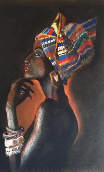 Dessin intitulée "Profil africain" par Laurent Rbld, Œuvre d'art originale, Pastel
