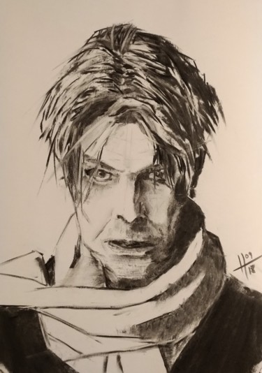 Dessin intitulée "Portrait David Bowie" par Laurent Rbld, Œuvre d'art originale, Fusain