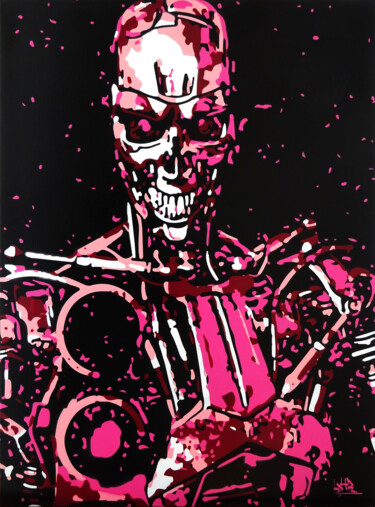 Painting titled "T-800 Mr Pink" by Laurent Roybet, Original Artwork, Spray paint Mounted on Wood Stretcher frame