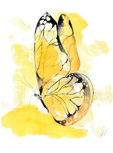 Painting titled "Papillon" by Laurent Senechau, Original Artwork, Watercolor