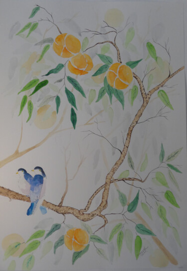Peinture intitulée "Oiseaux bleu" par Laurent Senechau, Œuvre d'art originale, Aquarelle