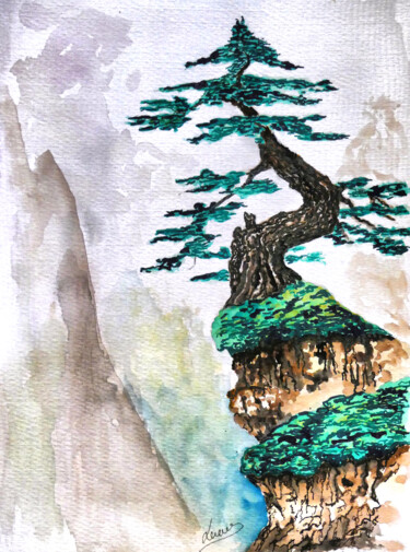 Pintura intitulada "cedre" por Laurent Senechau, Obras de arte originais, Aquarela