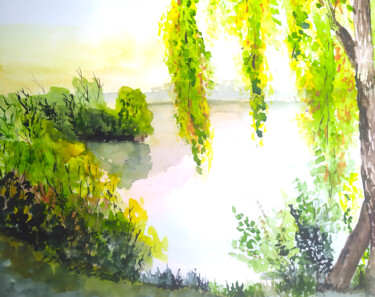 Peinture intitulée "Au bord du lac" par Laurent Senechau, Œuvre d'art originale, Aquarelle