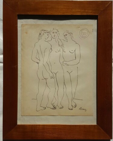 Trois femmes nues Disegno intitolato "Trois femmes nues" da Laurent Zahnd, Opera d'arte originale, Inchiostro Montato su Telaio per barella in…