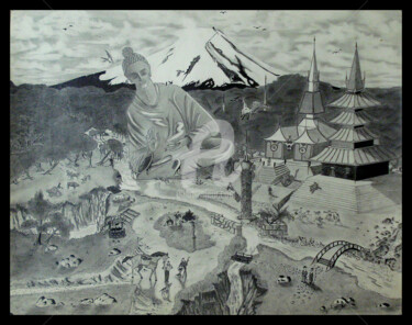 Incisioni, stampe intitolato "Fujiyama" da Laurent Berthe, Opera d'arte originale, Matita