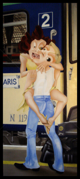 Картина под названием "Escale à Nice" - Laurent Berthe, Подлинное произведение искусства, Масло Установлен на картон