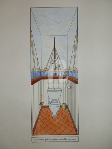 Artisanat intitulée "WC décors voilier" par Laurent Berthe, Œuvre d'art originale