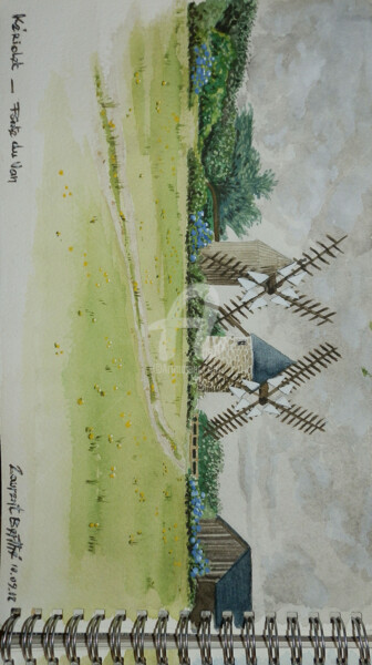 Pintura intitulada "Les Moulins de La P…" por Laurent Berthe, Obras de arte originais