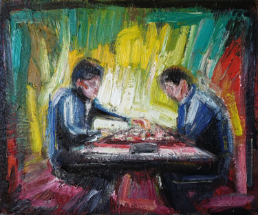 Peinture intitulée "La partie d'échecs" par Laurent Chimento, Œuvre d'art originale