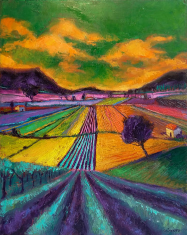 Peinture intitulée "Les champs du Vaucl…" par Laurent Chimento, Œuvre d'art originale