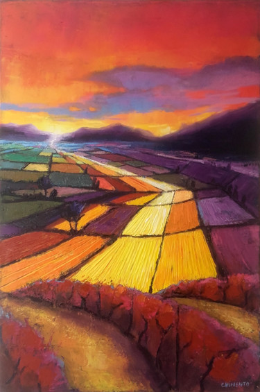 Peinture intitulée "Vignes et champs de…" par Laurent Chimento, Œuvre d'art originale