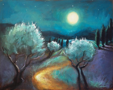 Pintura intitulada "Peine lune d'été en…" por Laurent Chimento, Obras de arte originais