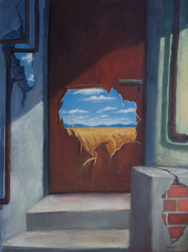 Peinture intitulée "La porte" par Laurent Chimento, Œuvre d'art originale, Huile