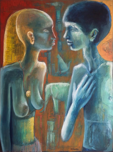 Painting titled "Origines et transce…" by Laurent Chimento, Original Artwork, Oil Mounted on Wood Stretcher frame