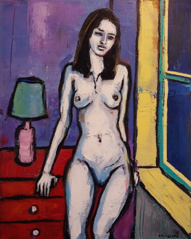 Painting titled "Nue dans la chambre" by Laurent Chimento, Original Artwork, Acrylic