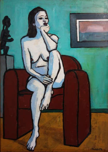 Peinture intitulée "Nue dans  le salon" par Laurent Chimento, Œuvre d'art originale