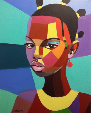Peinture intitulée "Aminata-" par Laurent Chimento, Œuvre d'art originale, Acrylique Monté sur Châssis en bois