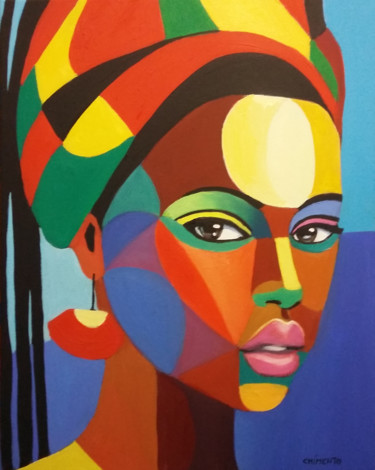 Painting titled "Houria" by Laurent Chimento, Original Artwork, Oil Mounted on Wood Stretcher frame