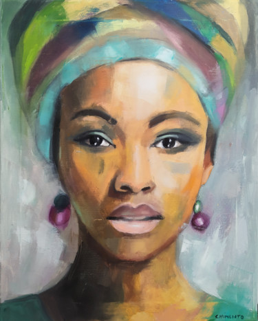 Painting titled "Lila -" by Laurent Chimento, Original Artwork, Oil Mounted on Wood Stretcher frame