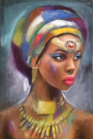 Painting titled "Shéhérazade" by Laurent Chimento, Original Artwork, Oil Mounted on Wood Stretcher frame