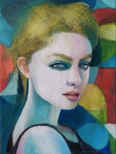 Painting titled "Hespérie" by Laurent Chimento, Original Artwork, Oil Mounted on Wood Stretcher frame