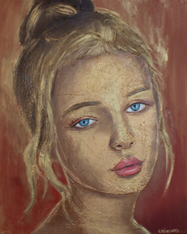 Pintura intitulada "Portrait d'une jeun…" por Laurent Chimento, Obras de arte originais, Pigmentos Montado em Armação em mad…