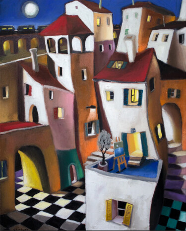 Peinture intitulée "La maison du peintre" par Laurent Chimento, Œuvre d'art originale, Huile Monté sur Châssis en bois
