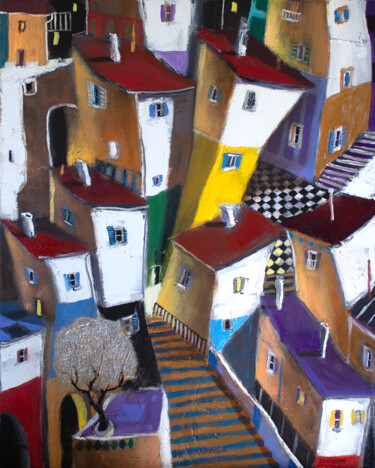 Peinture intitulée "Dans la ville aux e…" par Laurent Chimento, Œuvre d'art originale, Huile Monté sur Châssis en bois
