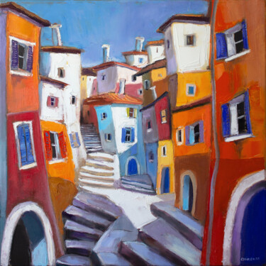 Painting titled "Ruelle de Provence" by Laurent Chimento, Original Artwork, Oil Mounted on Wood Stretcher frame